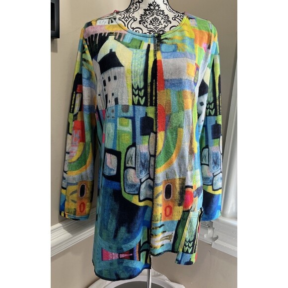 Shana Artsy Asymmetrical Tunic Top House All Over Print Lagenlook Womens XL - Picture 1 of 13